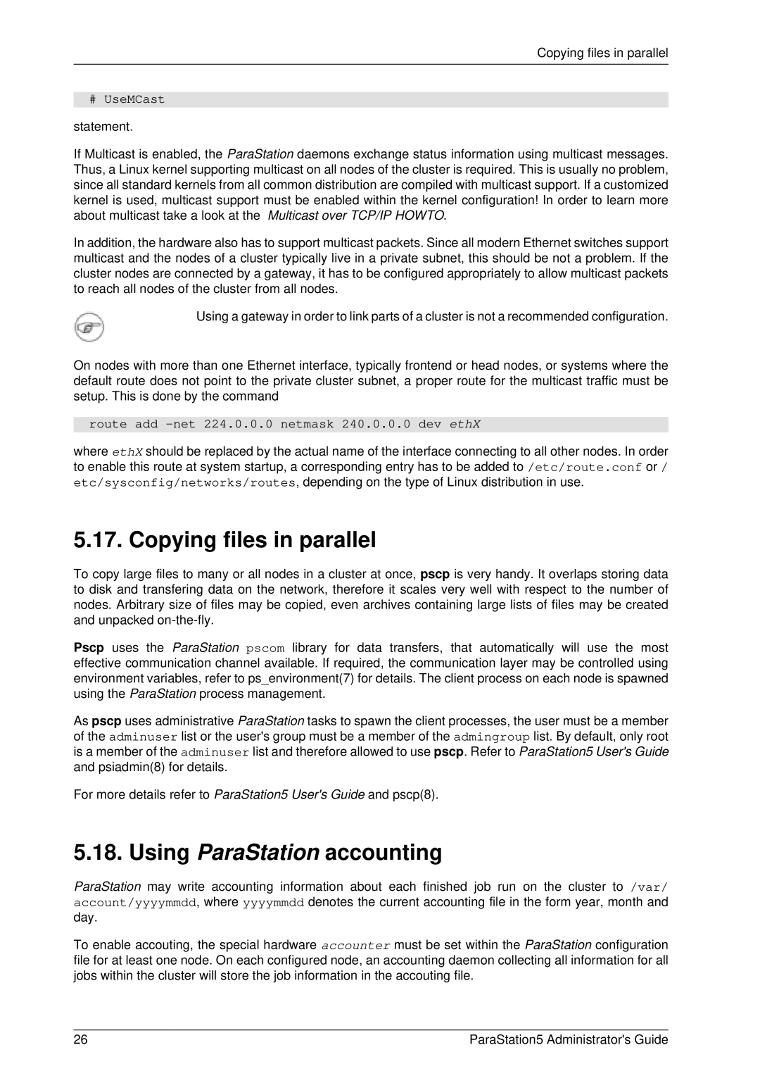 PAR Technologies V5 manual Copying files in parallel, Using ParaStation accounting, # UseMCast 