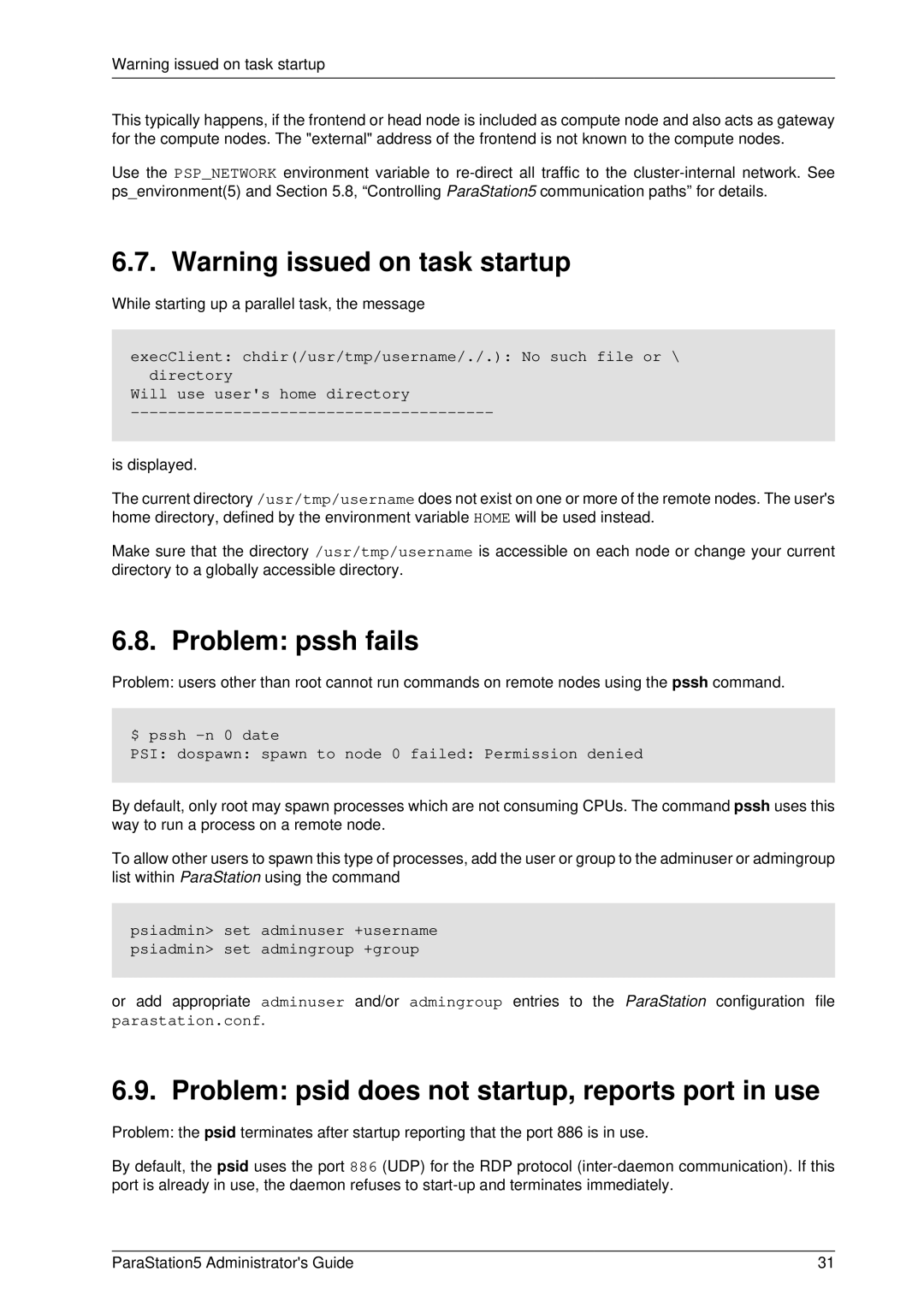 PAR Technologies V5 manual Problem pssh fails, Problem psid does not startup, reports port in use 