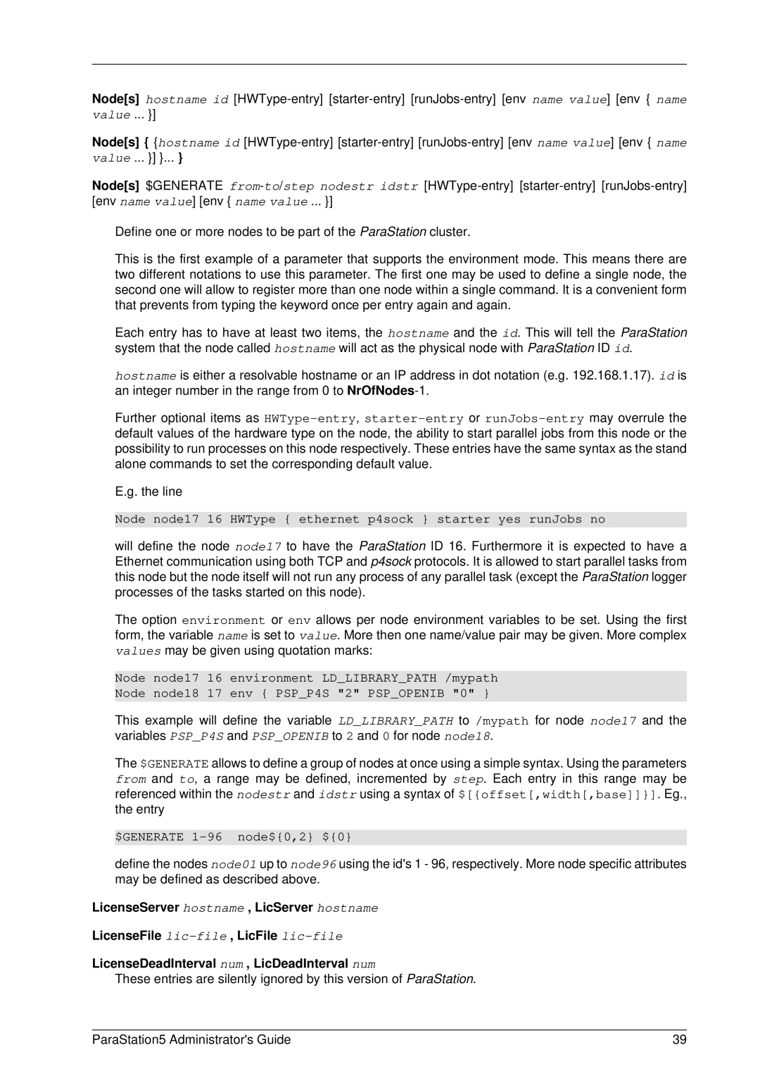 PAR Technologies V5 manual Node node17 16 HWType ethernet p4sock starter yes runJobs no, $GENERATE 1-96 node$0,2 $0 