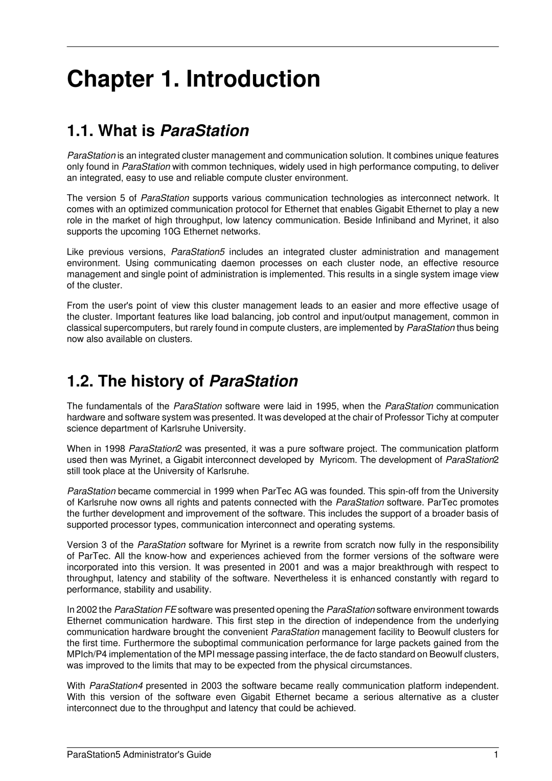 PAR Technologies V5 manual Introduction, History of ParaStation 