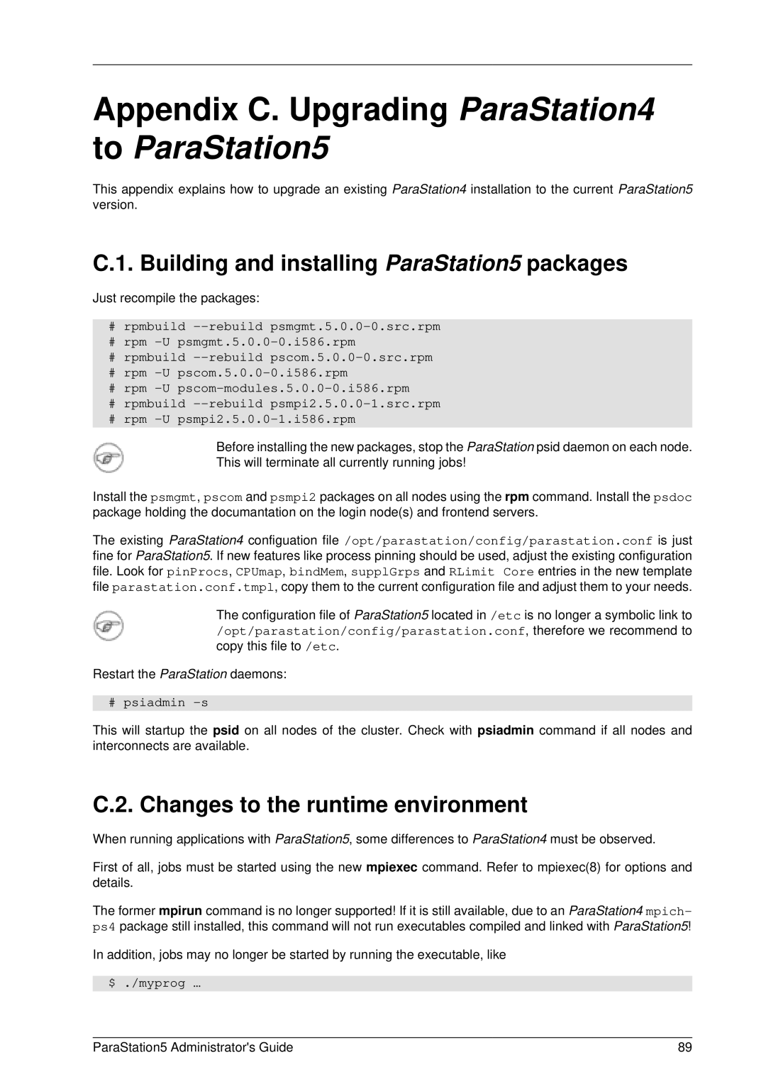 PAR Technologies V5 Appendix C. Upgrading ParaStation4 to ParaStation5, Building and installing ParaStation5 packages 