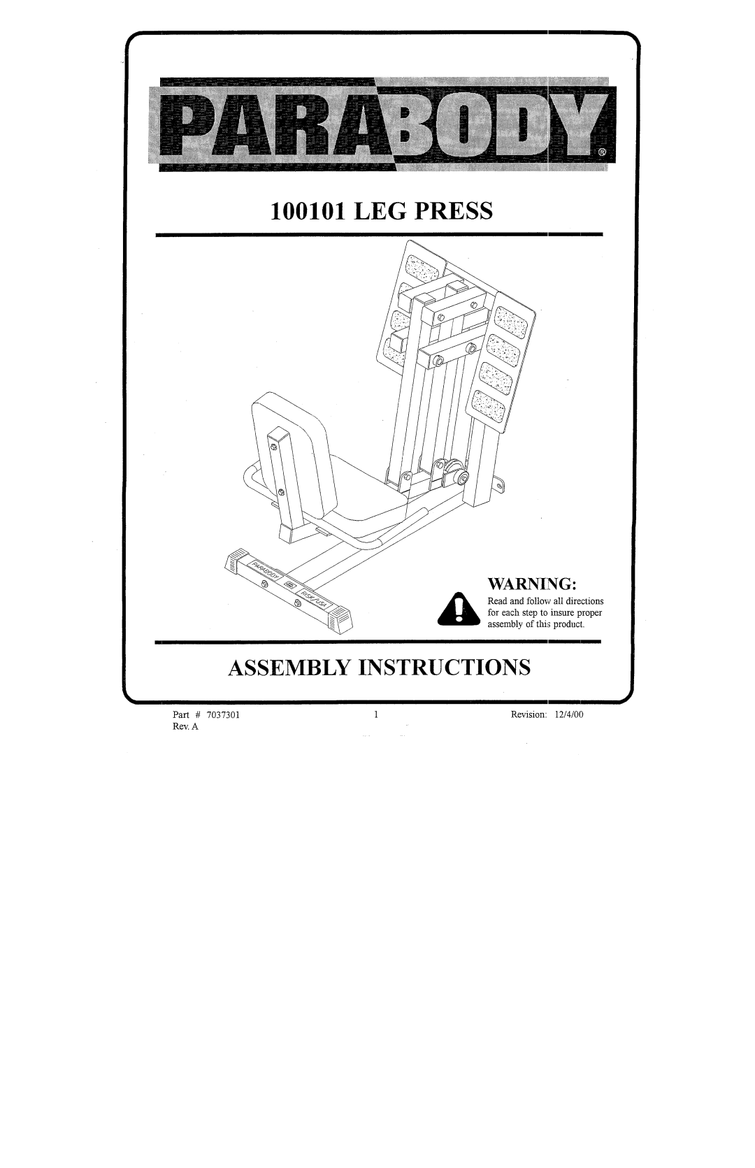 ParaBody 100101 manual 1001 O1 LEG Press 