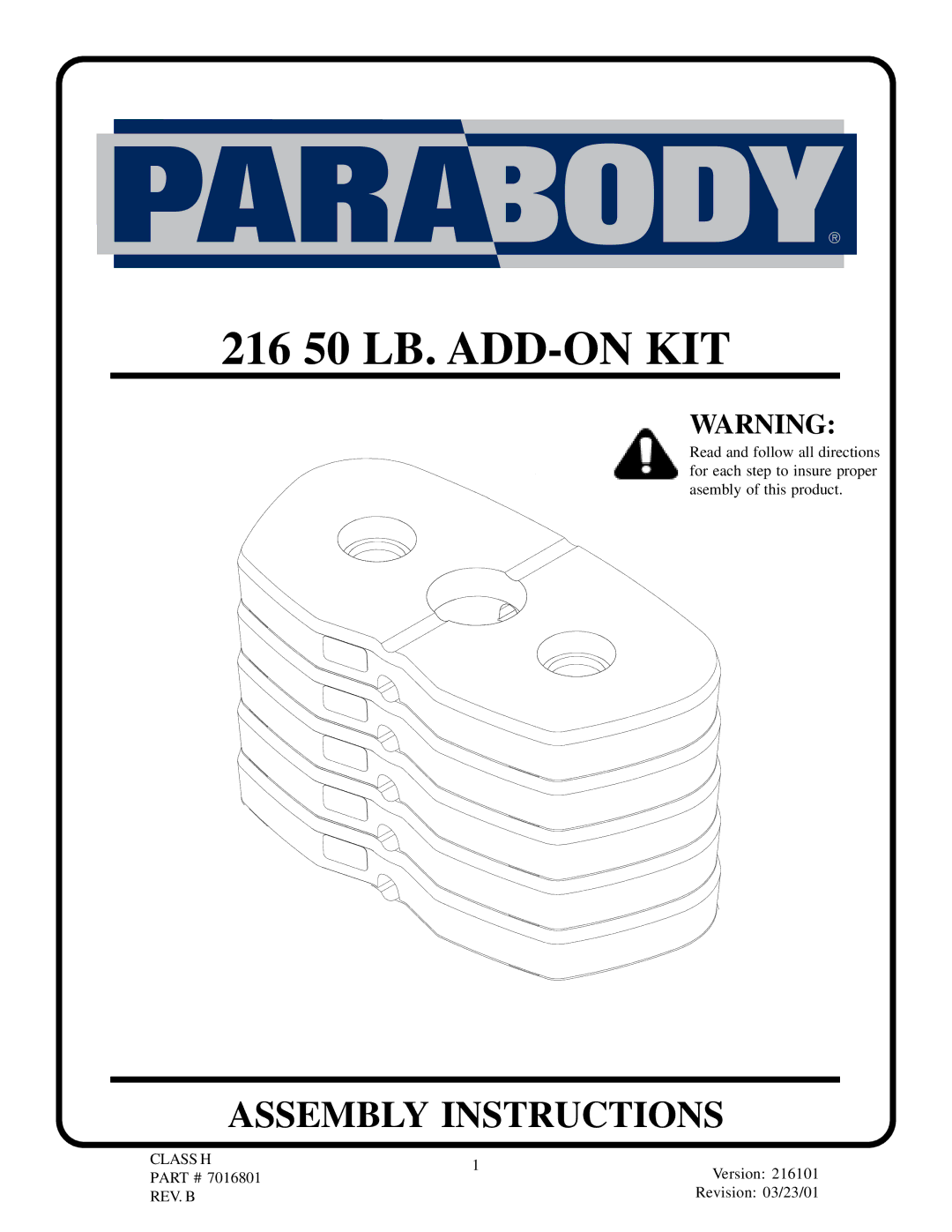 ParaBody manual 216 50 LB. ADD-ON KIT 