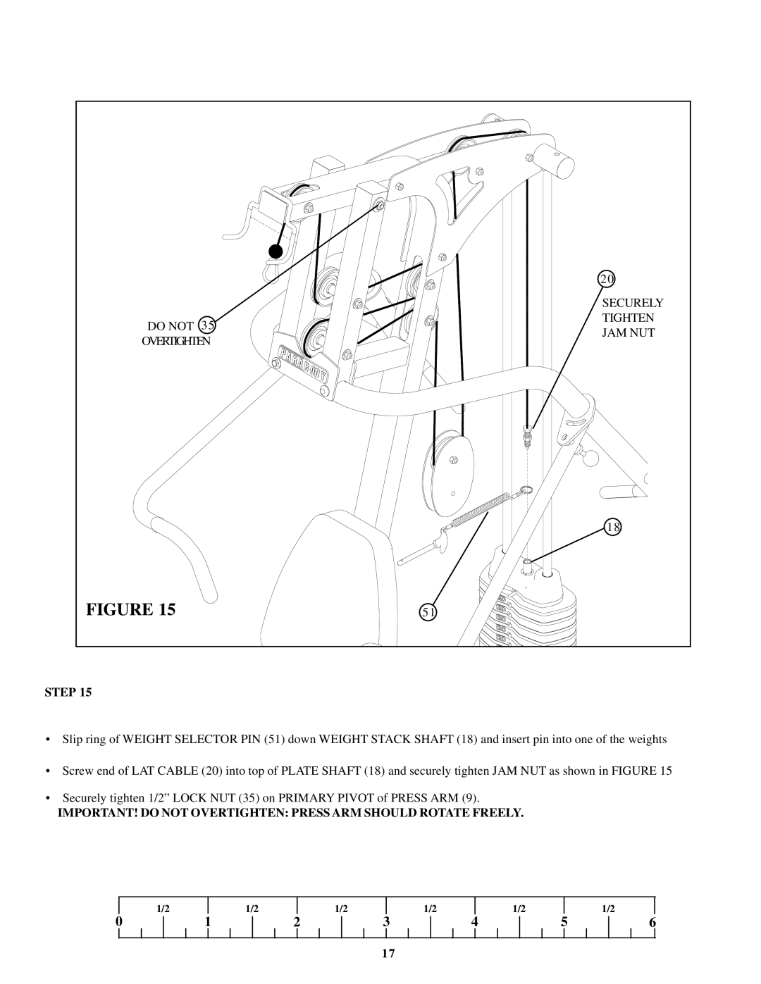 ParaBody 220 manual IMPORTANT! do not Overtighten Press ARM should Rotate Freely 