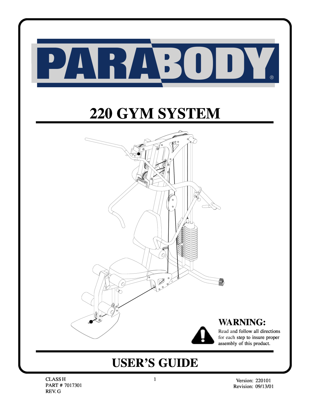 ParaBody 220 manual User’S Guide, Gym System 