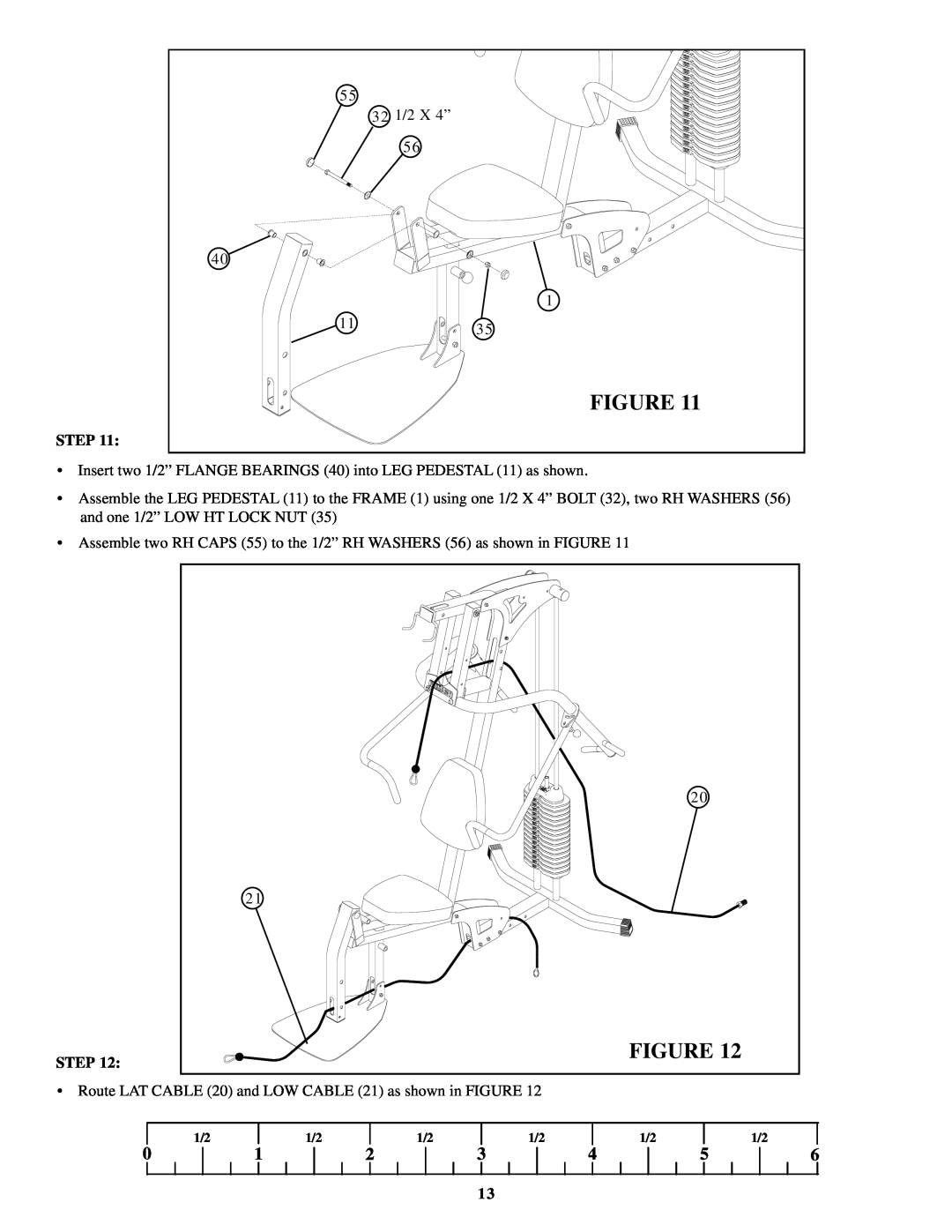 ParaBody 220 manual Step, 32 1/2 X 4”, Insert two 1/2” FLANGE BEARINGS 40 into LEG PEDESTAL 11 as shown 