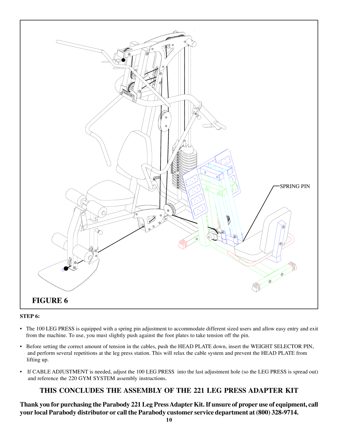 ParaBody manual This Concludes the Assembly of the 221 LEG Press Adapter KIT 