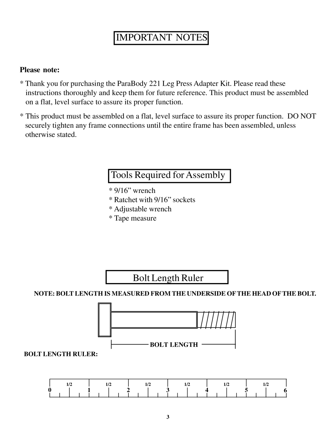 ParaBody 221 manual Important Notes, Please note 