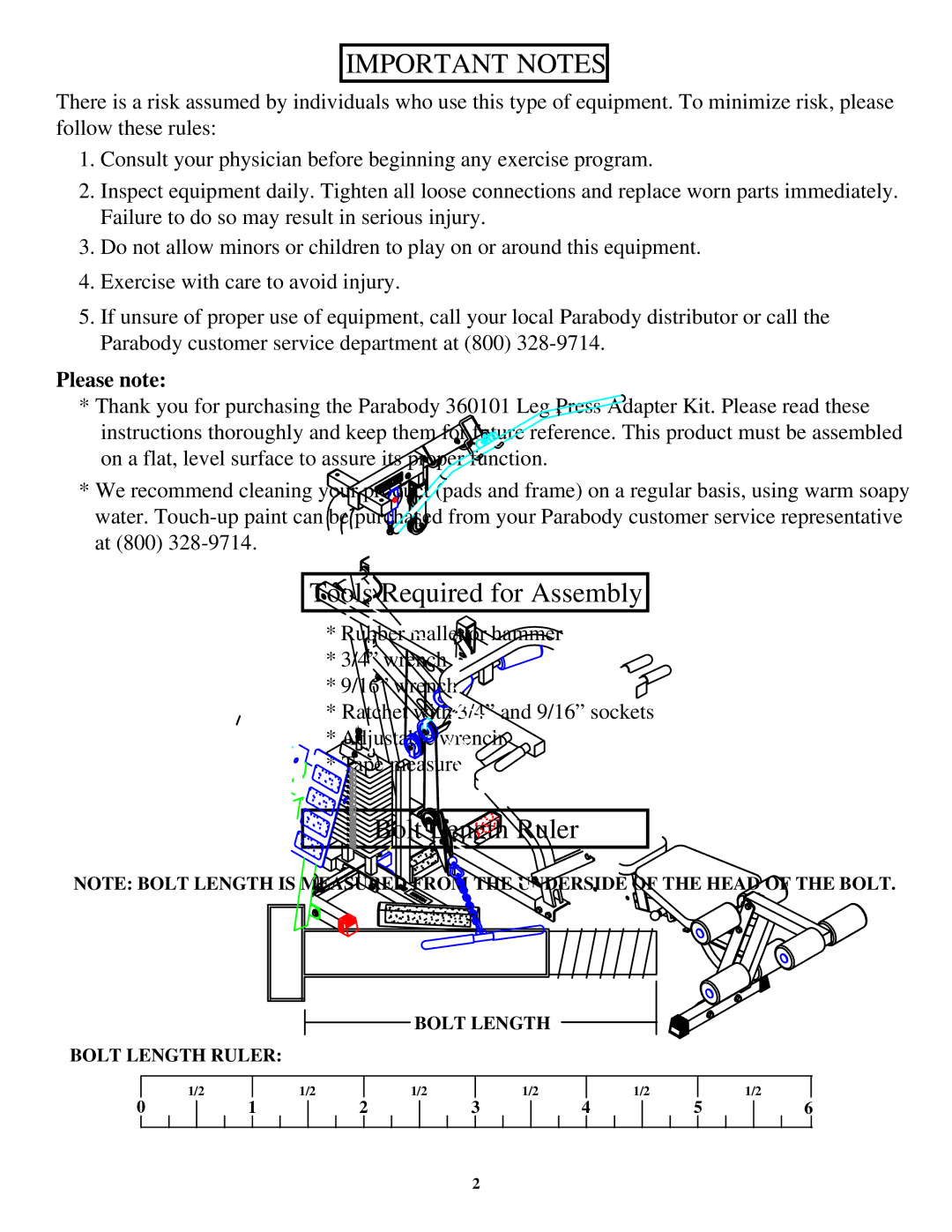 ParaBody 360101 manual Important Notes 