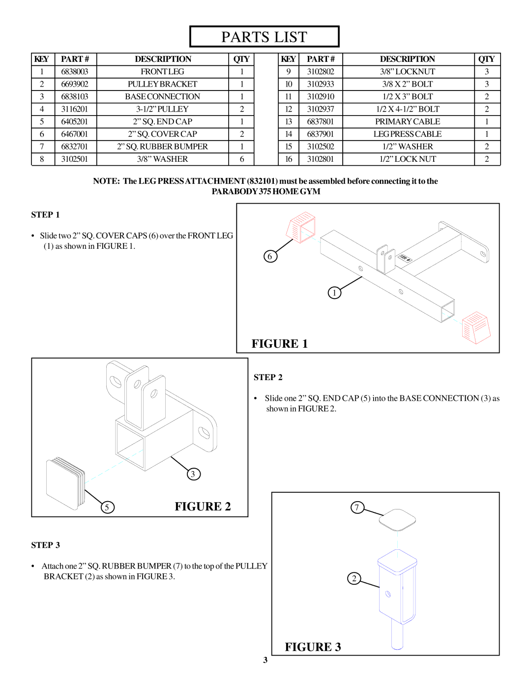 ParaBody 360101 manual Parts List 