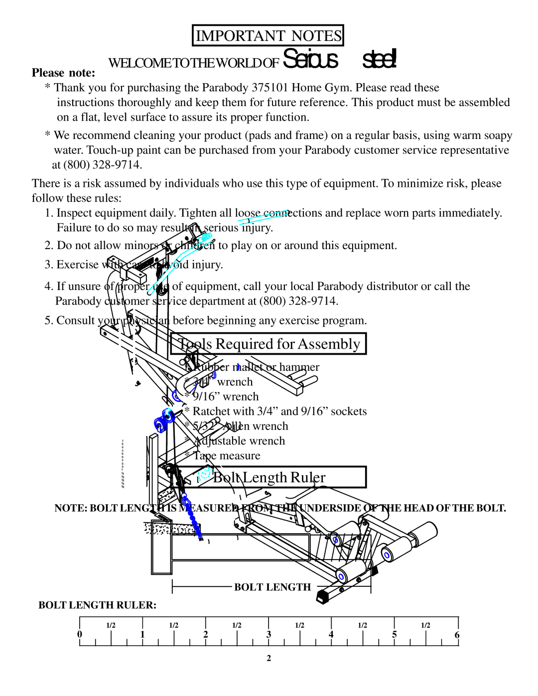 ParaBody 375101 manual Important Notes 