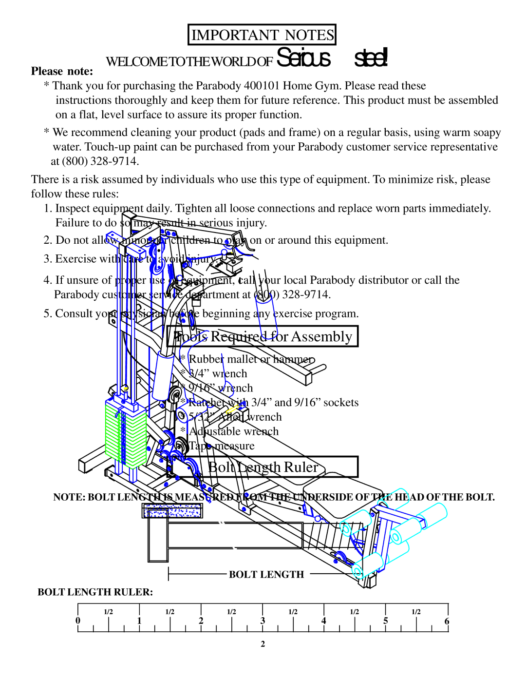 ParaBody 400101 manual Important Notes 