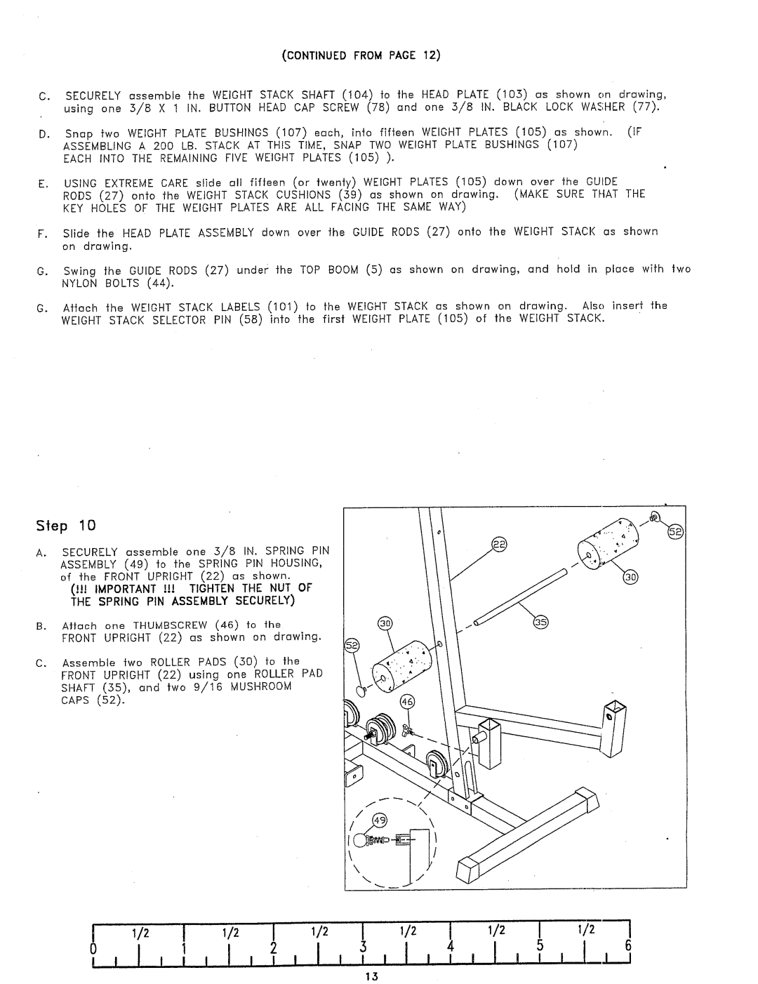 ParaBody 425 manual FROMPAGE12, IMPORTANT!!! Tighten the NUT 