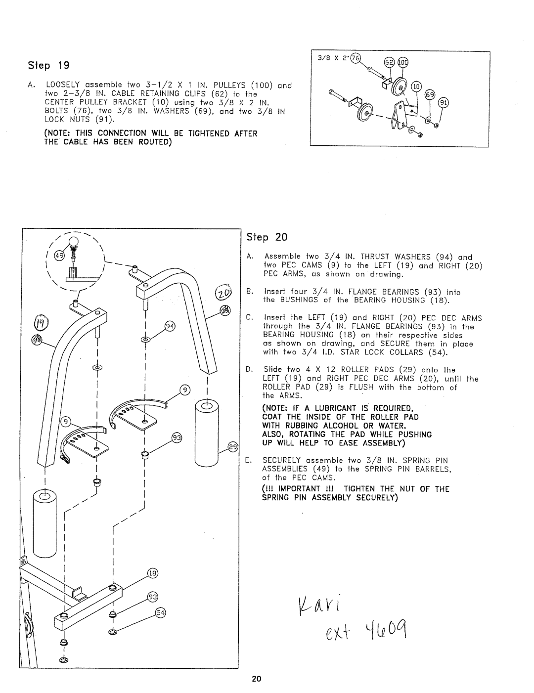 ParaBody 425 manual IMPORTANT!! Tighten the NUT Spring PIN Assemblysecurely 