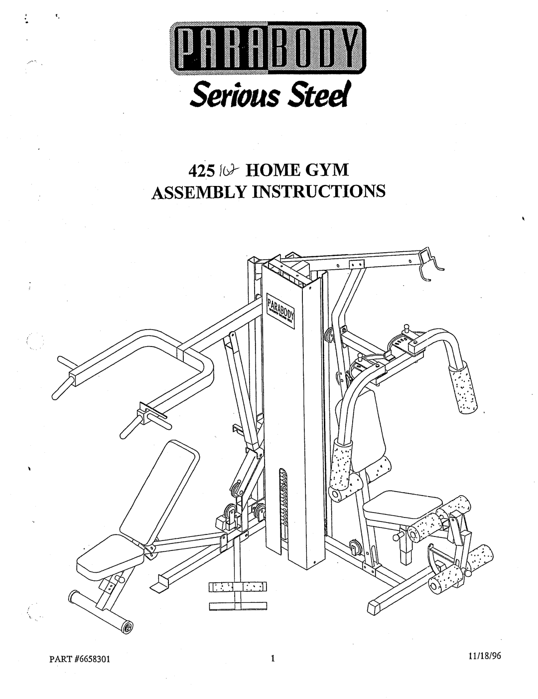 ParaBody manual PART#6658301, 11/18/96, SeriousSteel, 425 ~~9 ~ HOMEGYM ASSEMBLY INSTRUCTIONS 