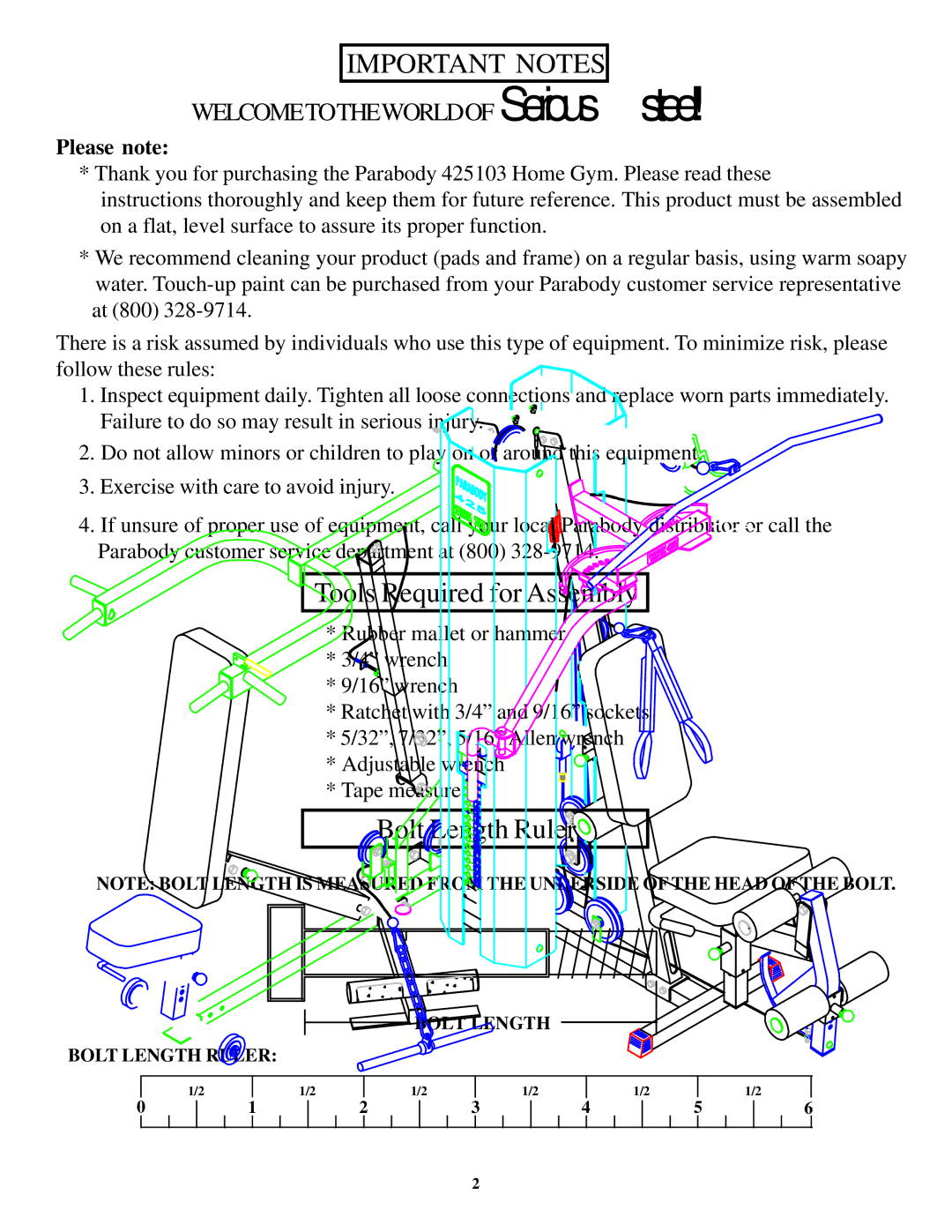 ParaBody 425103 manual Important Notes 