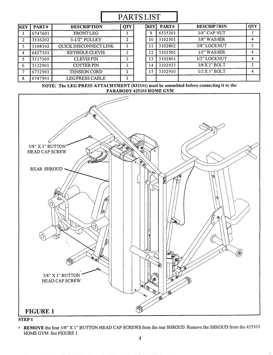 ParaBody 435103 manual Partslist 