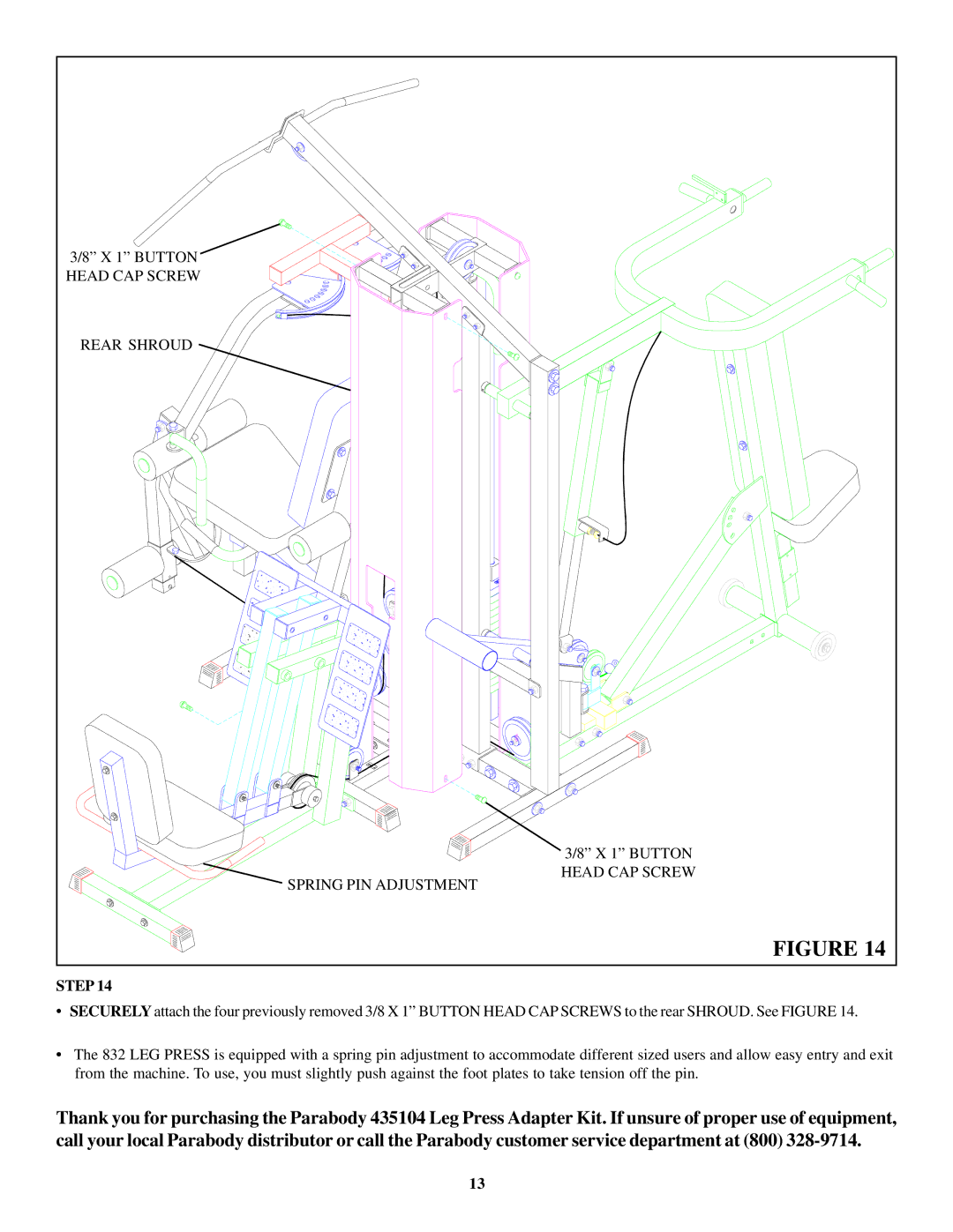 ParaBody 435104 manual Spring PIN Adjustment 