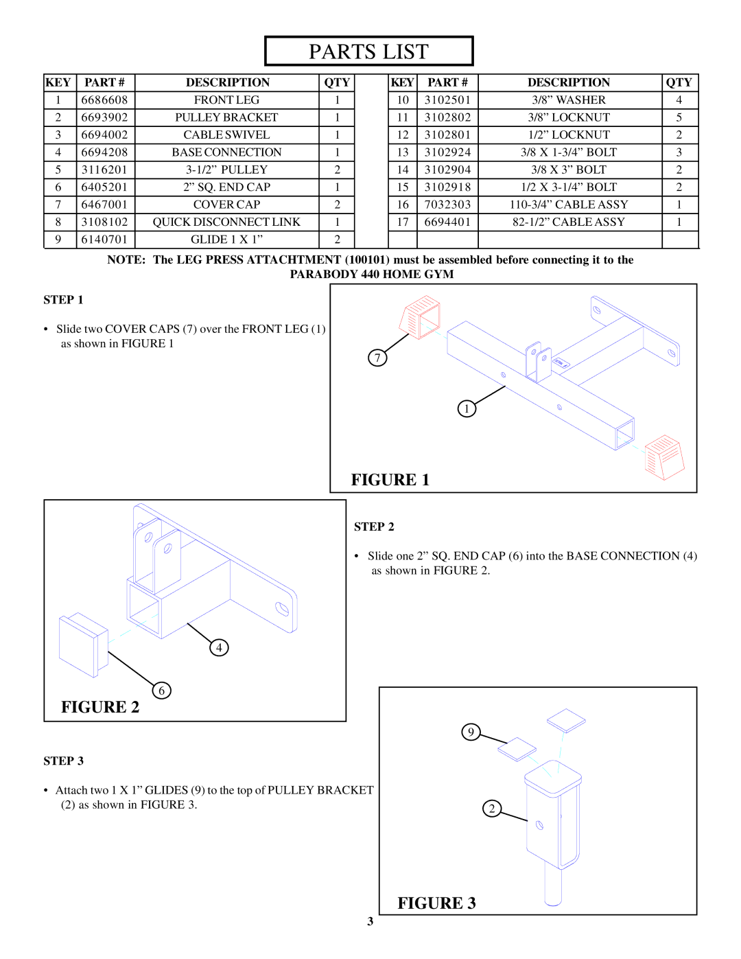 ParaBody 441101 440 manual Parts List 