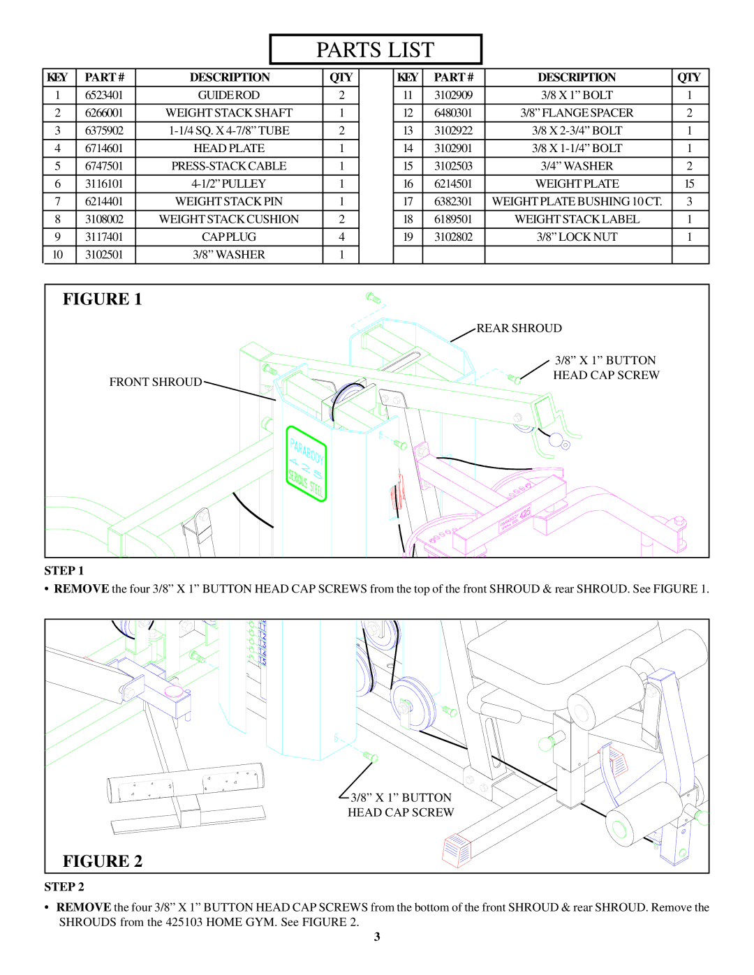 ParaBody 445104 manual Parts List 