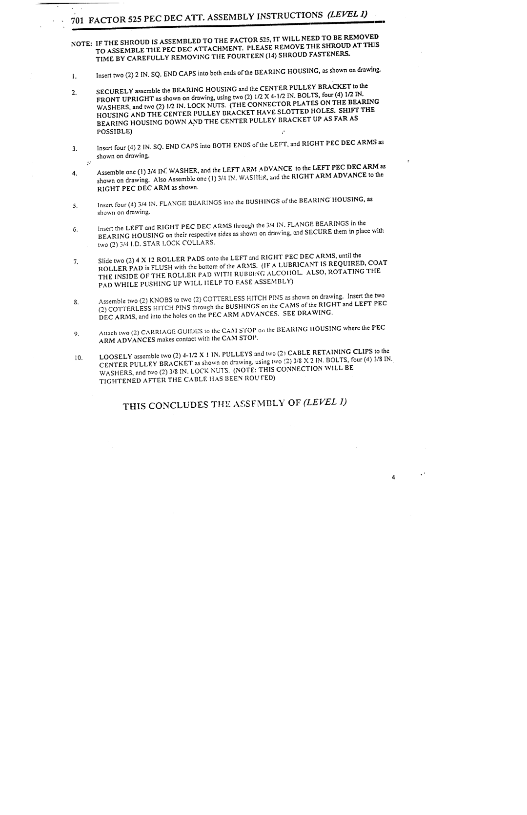 ParaBody 701 manual ~01 FACTOR525 PEC DEC ATT. Assemblyinstructionslevel 