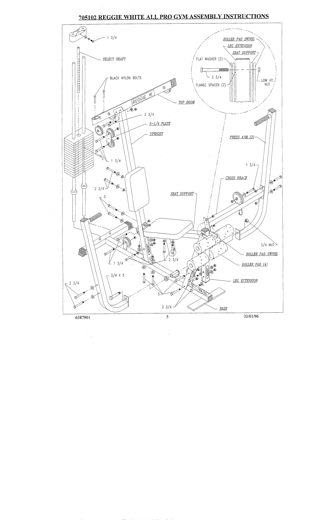 ParaBody 705102 manual Reggie White ALL PRO GYM Assembly Instructions, 23/4 