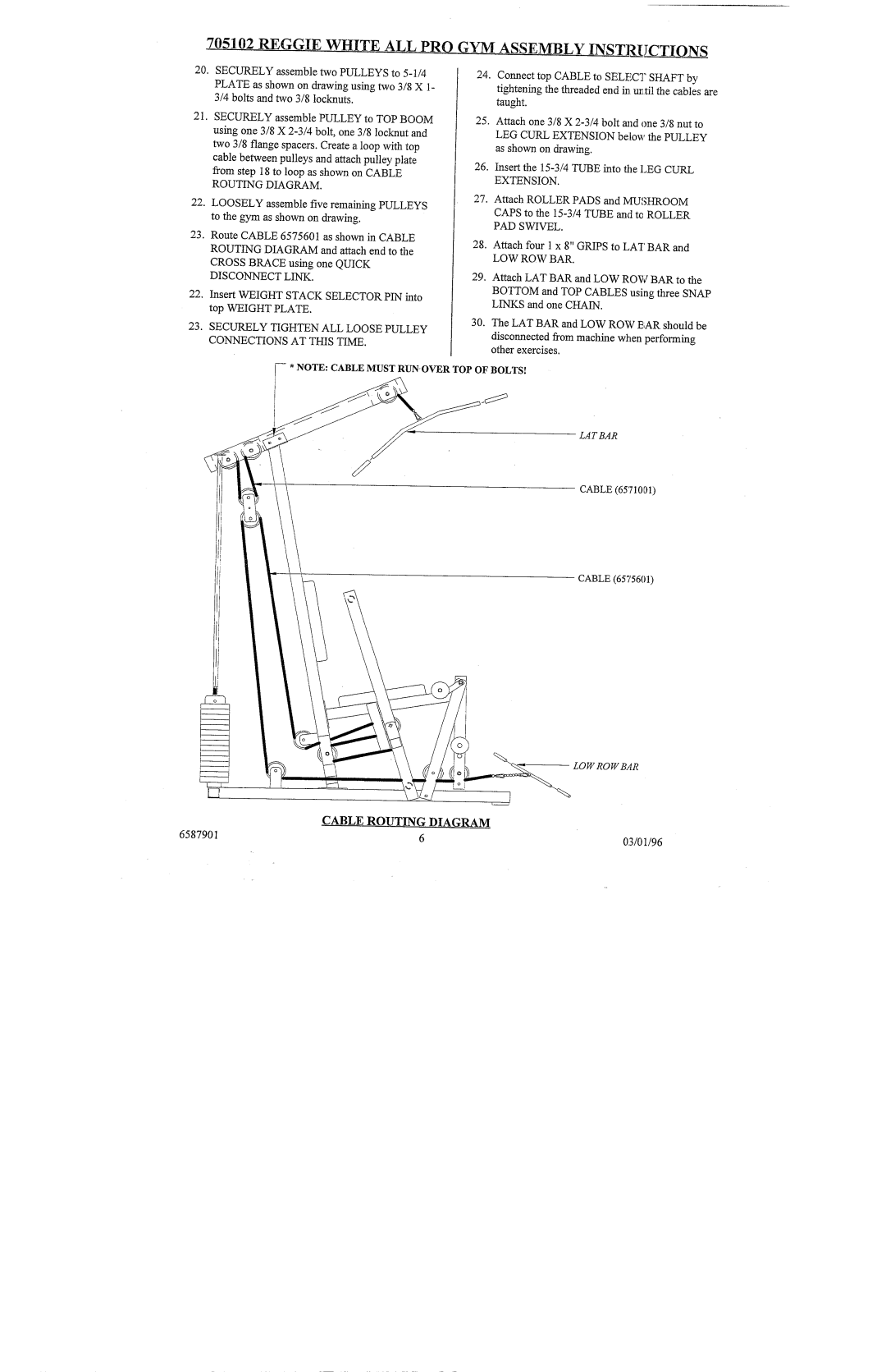 ParaBody 705102 Reggie White ALL PRO Gymassemblyinstructions, Securely Tighten ALL Loose Pulley Connectionsat this Time 