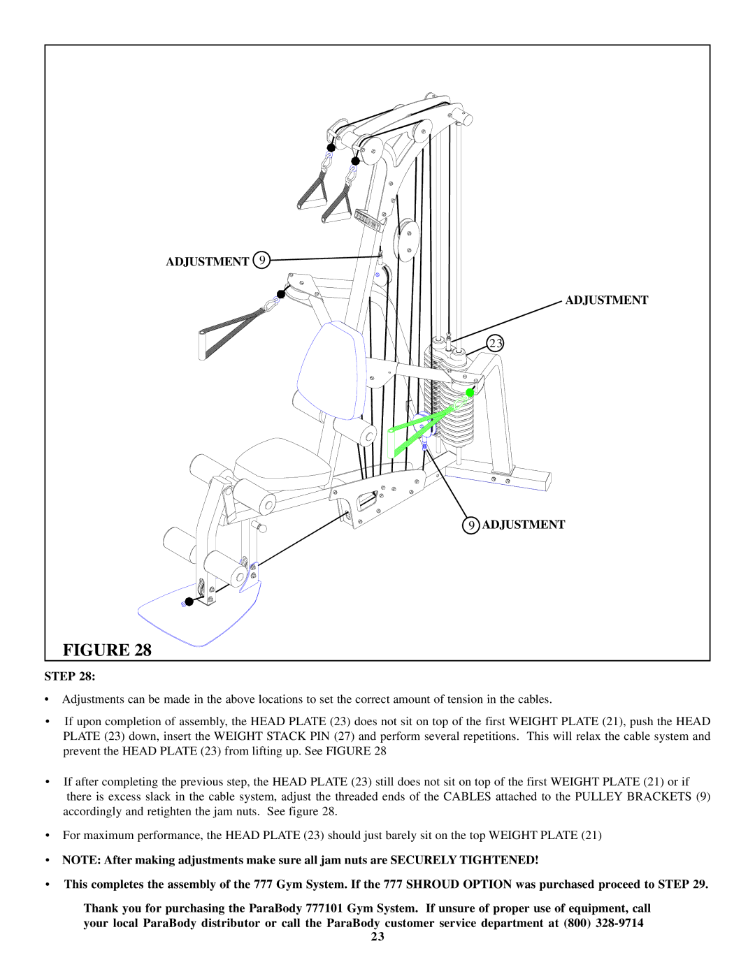 ParaBody 777101 manual Adjustment 