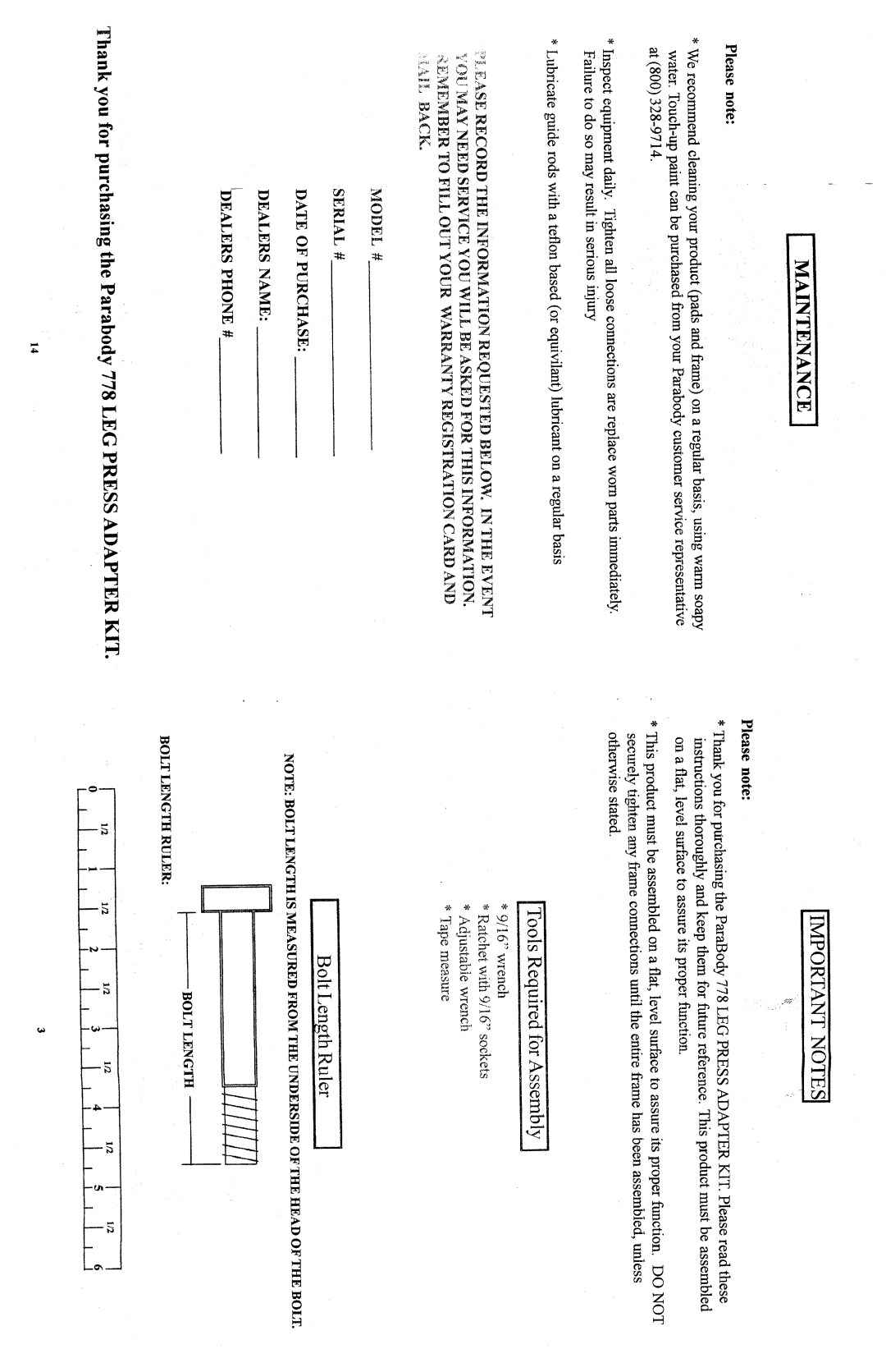 ParaBody 778 manual 