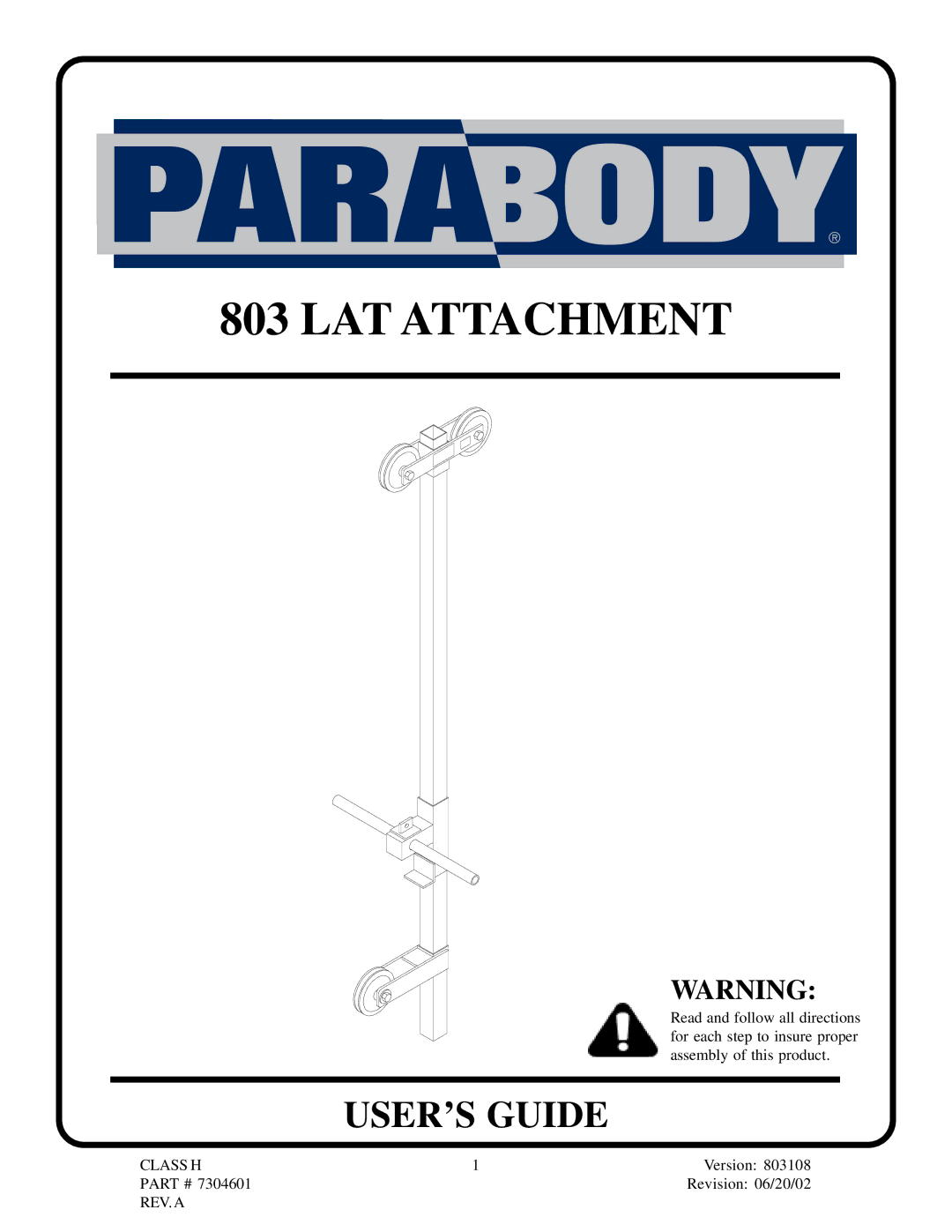 ParaBody 803 manual LAT Attachment, USER’S Guide 