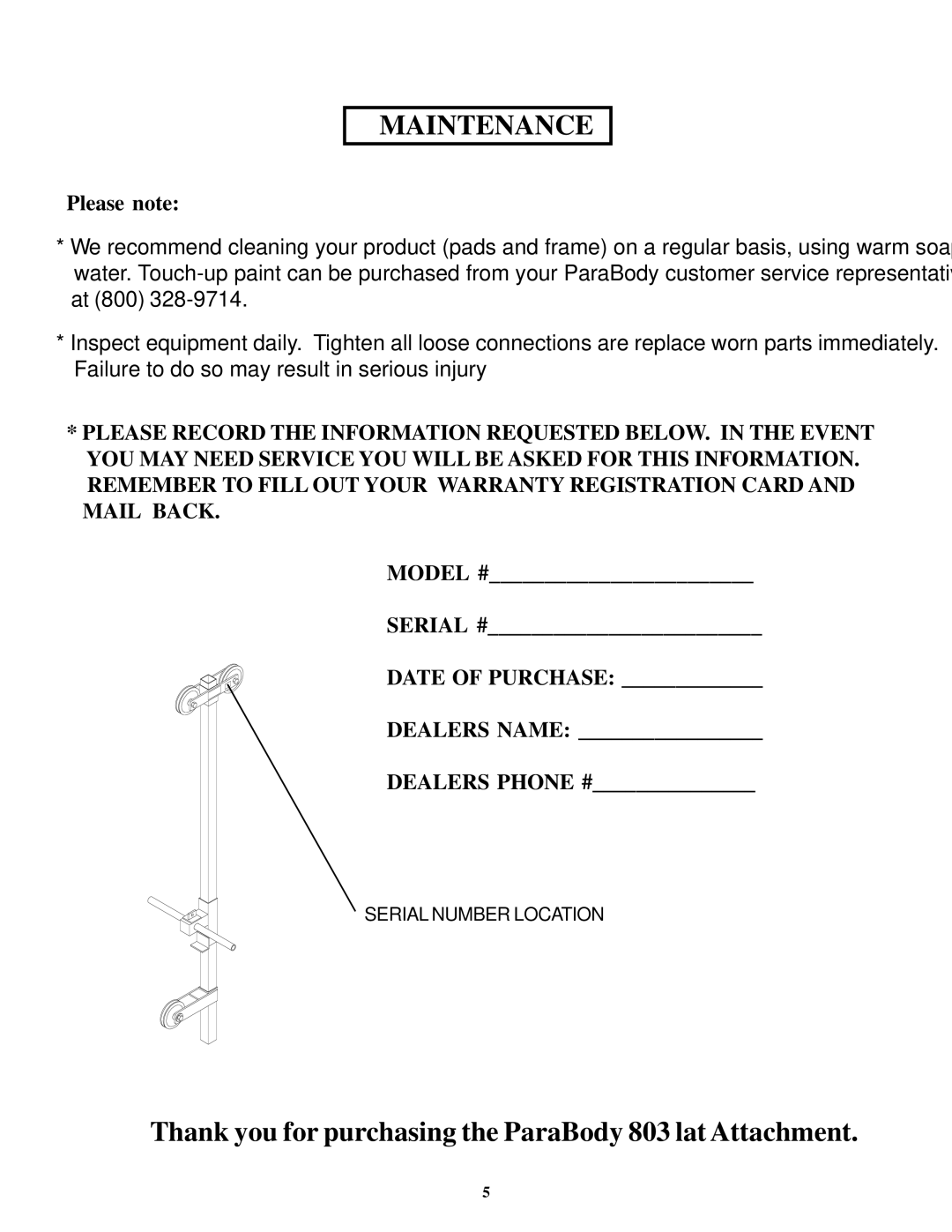 ParaBody 803 manual Maintenance 