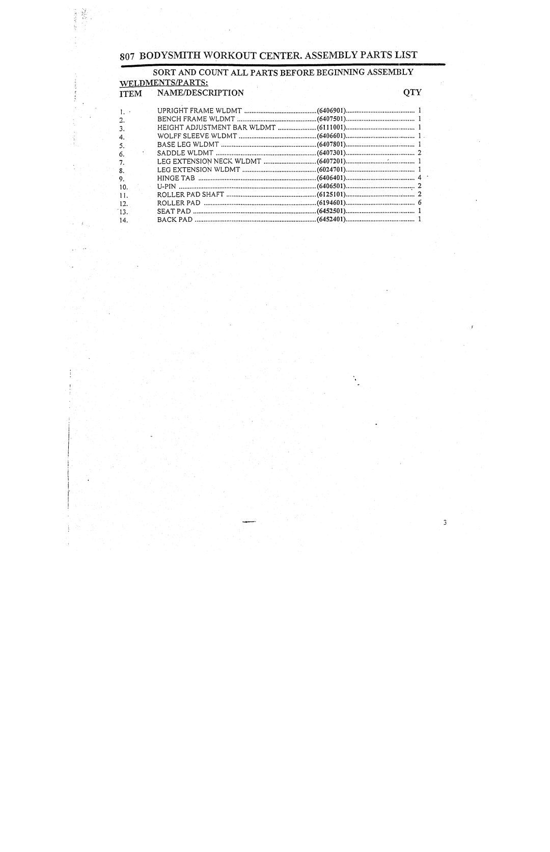 ParaBody 807 manual Uprightframewldmt 