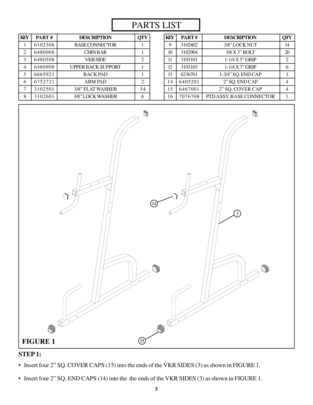 ParaBody 813 manual Parts List, KEY Description QTY 