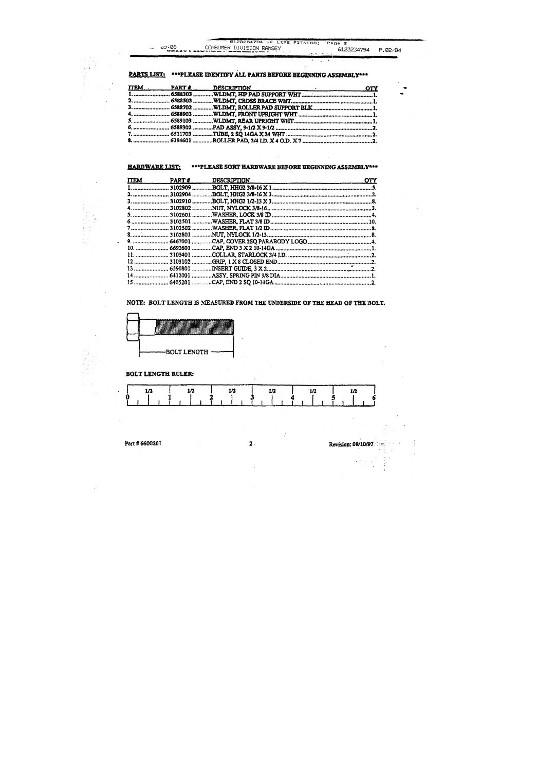 ParaBody 821104 manual ~Olt Lengt~Iruler 