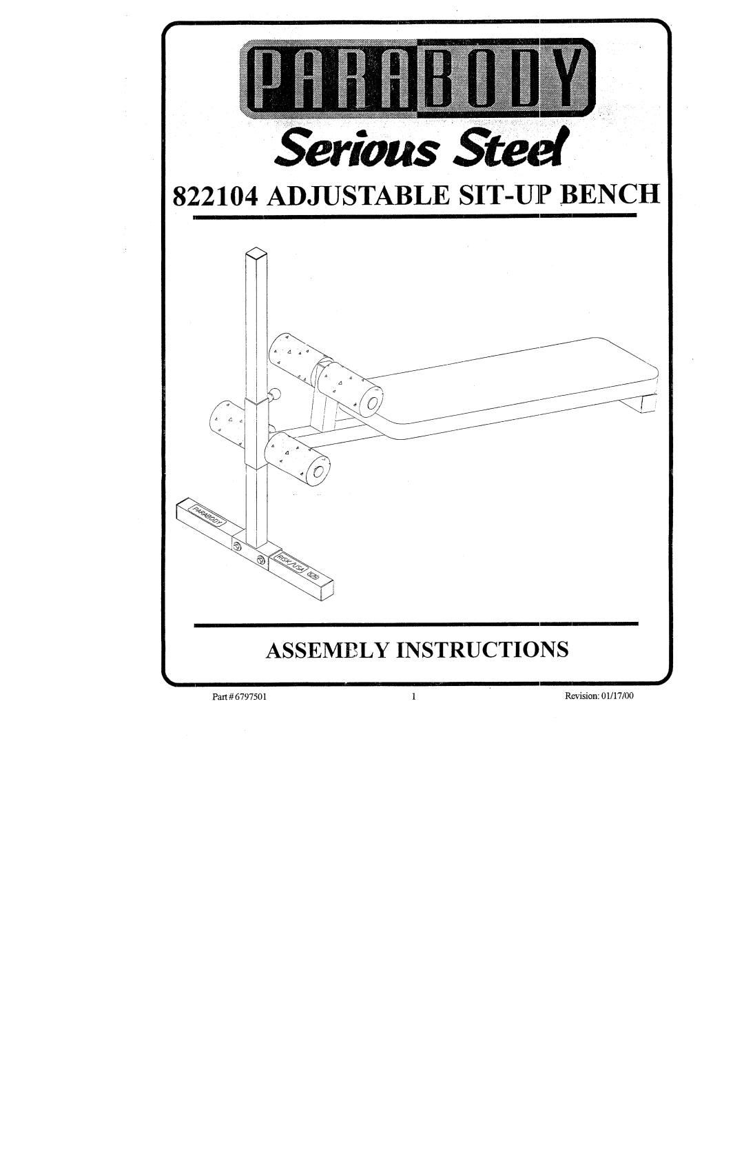 ParaBody 822104 manual Adjustable SIT-UP Bench 