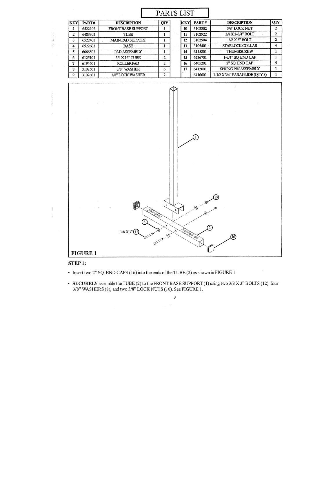 ParaBody 822104 manual Partslist 