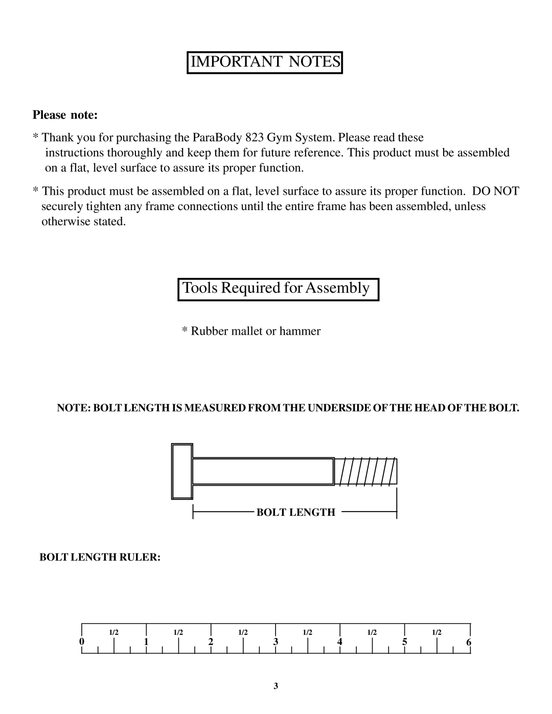 ParaBody 823 manual Important Notes, Please note 