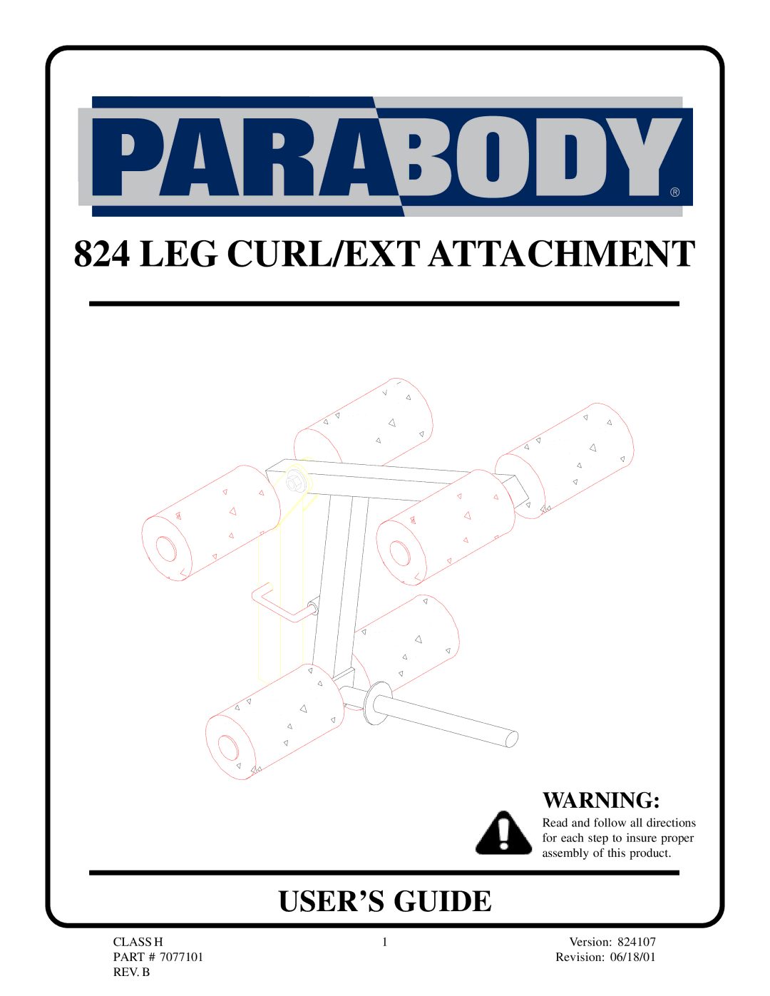 ParaBody 824 manual LEG CURL/EXT Attachment, USER’S Guide 