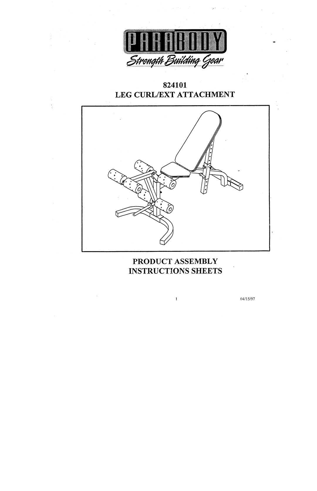 ParaBody 824101 manual LEG CURL/EXT Attachment Product Assembly Instructions Sheets 