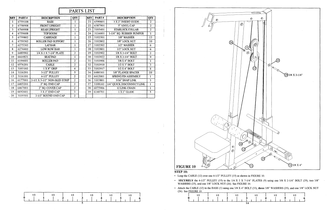 ParaBody 827 manual Parts List 