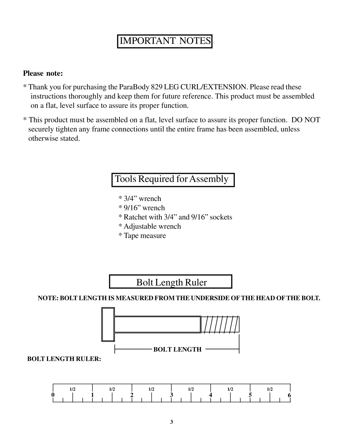 ParaBody 829 manual Important Notes, Please note 