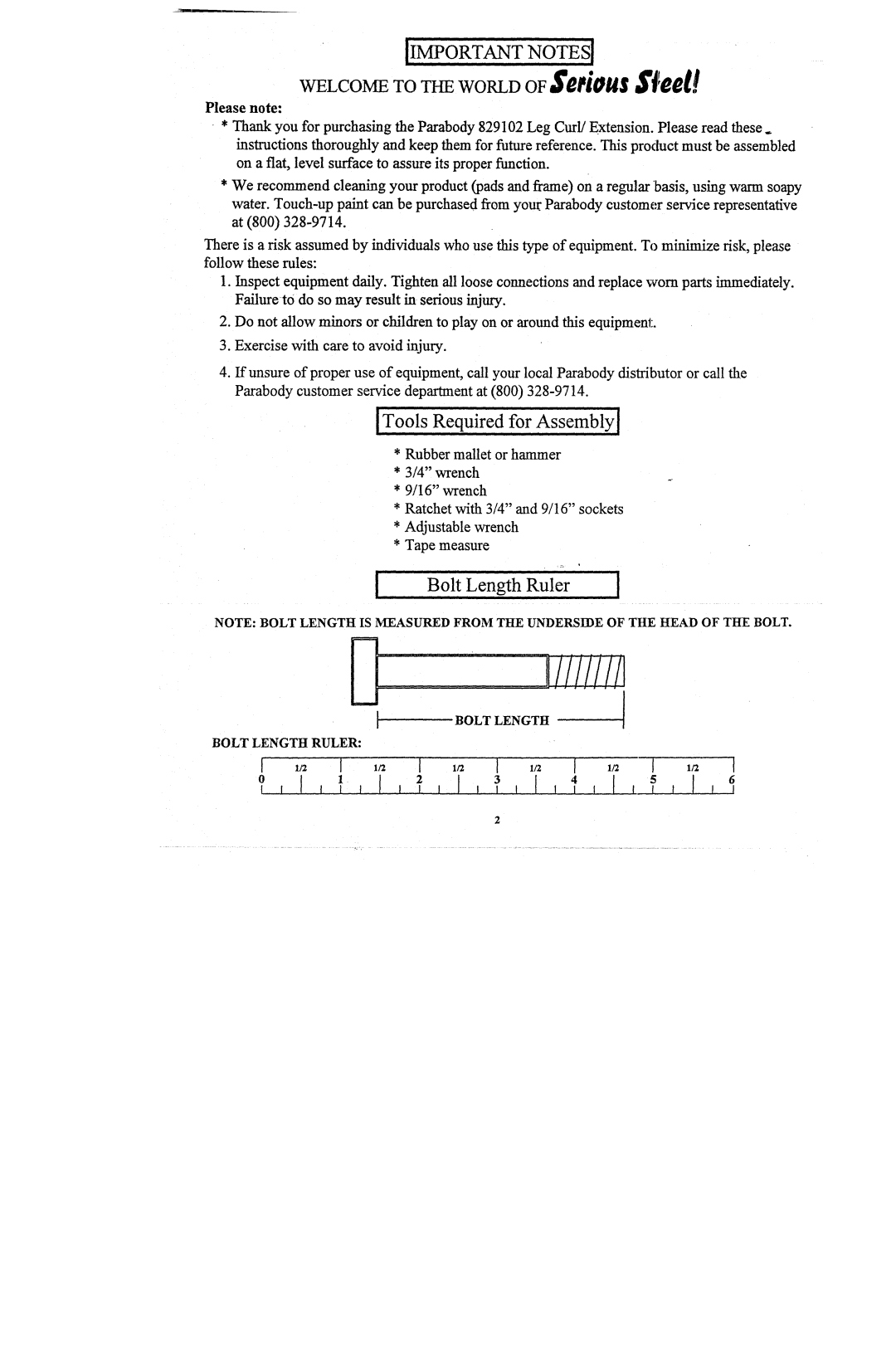 ParaBody 829102 manual Tools Uired Sem Req For, .A, ~ bly, Please note 