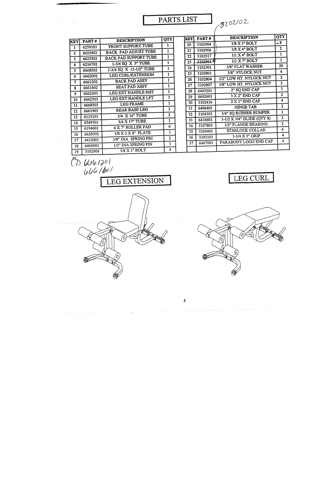 ParaBody 829102 manual Parts List, 66616oi 