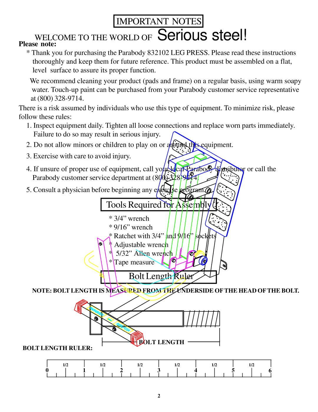 ParaBody 832102 manual Important Notes 