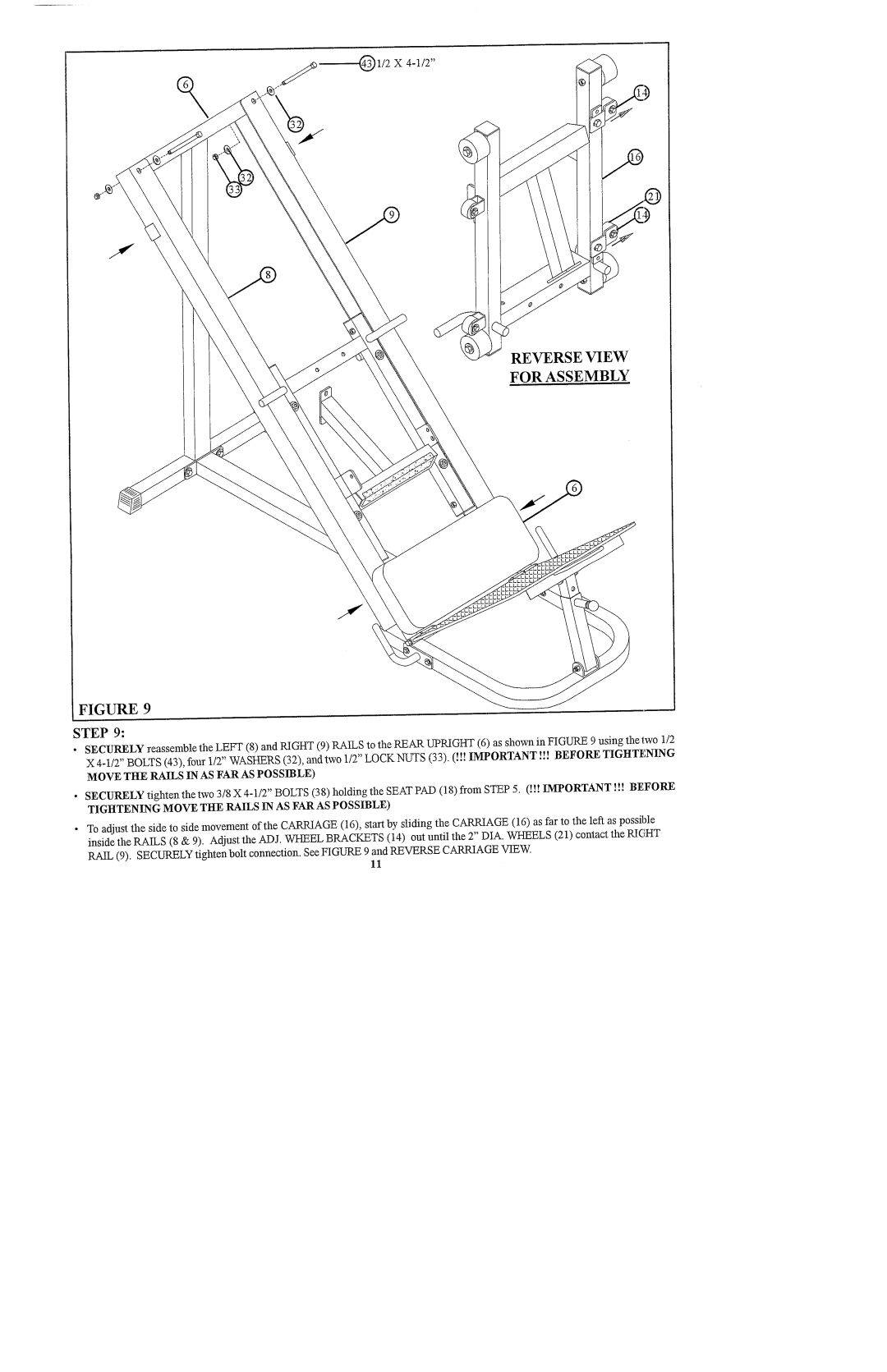 ParaBody 835102 manual Reverse View For Assembly, Movethe Rails in AS FAR AS Possible 