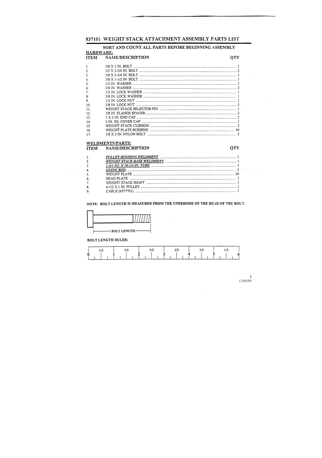 ParaBody 837101 manual 2IN.WASHER, X2 IN.ENDCAP, Weightstackcushion 