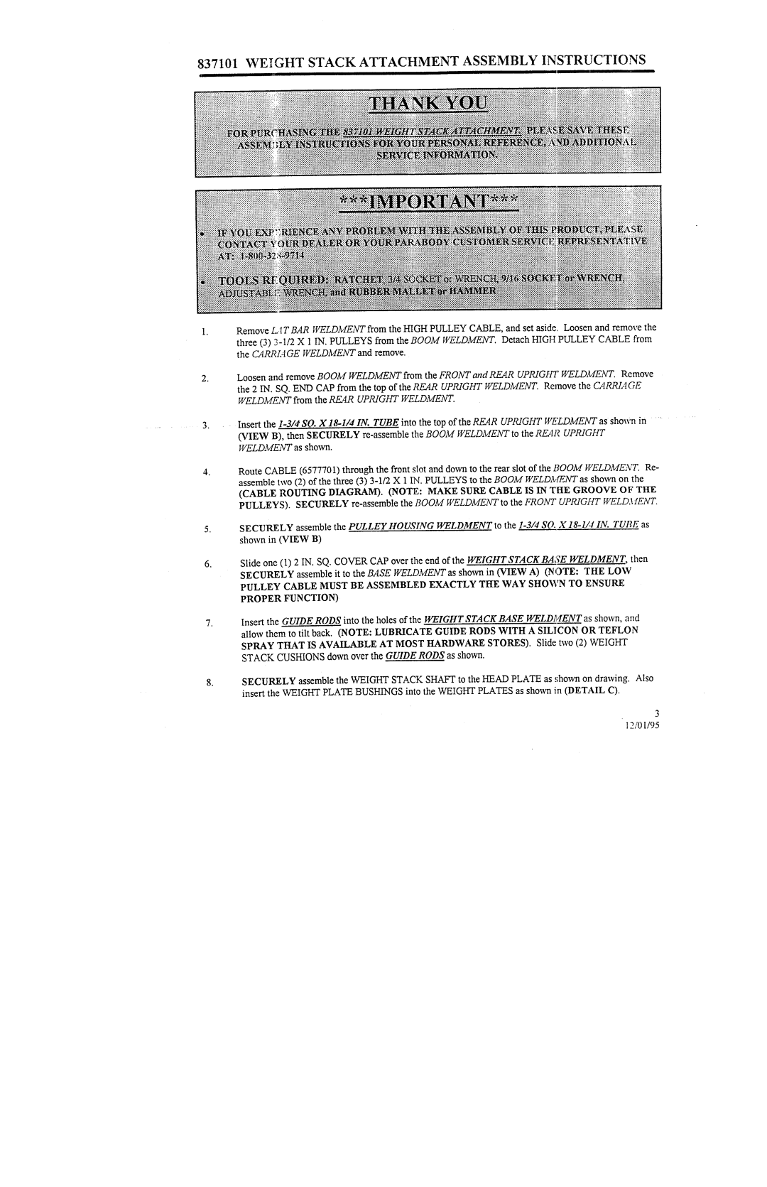 ParaBody 837101 manual Weight Stack Attachmentassembly Instructions 