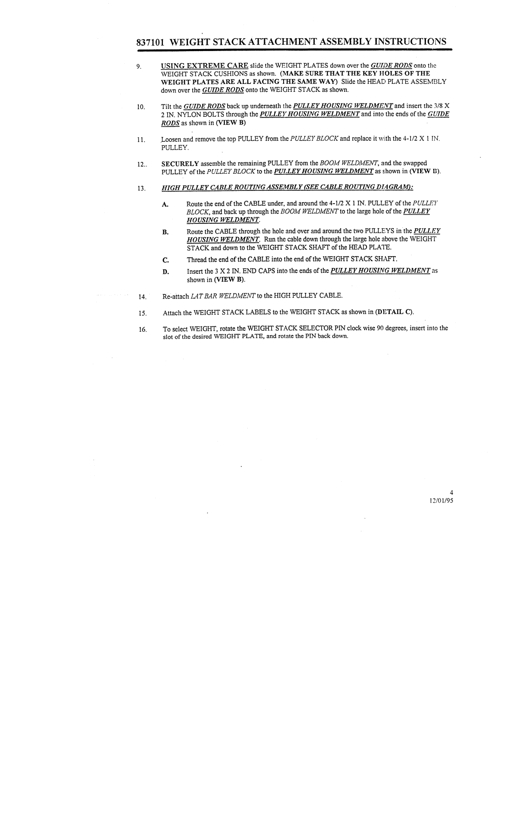 ParaBody 837101 manual Weight Stack Attachment Assembly Instructions, Pulley 