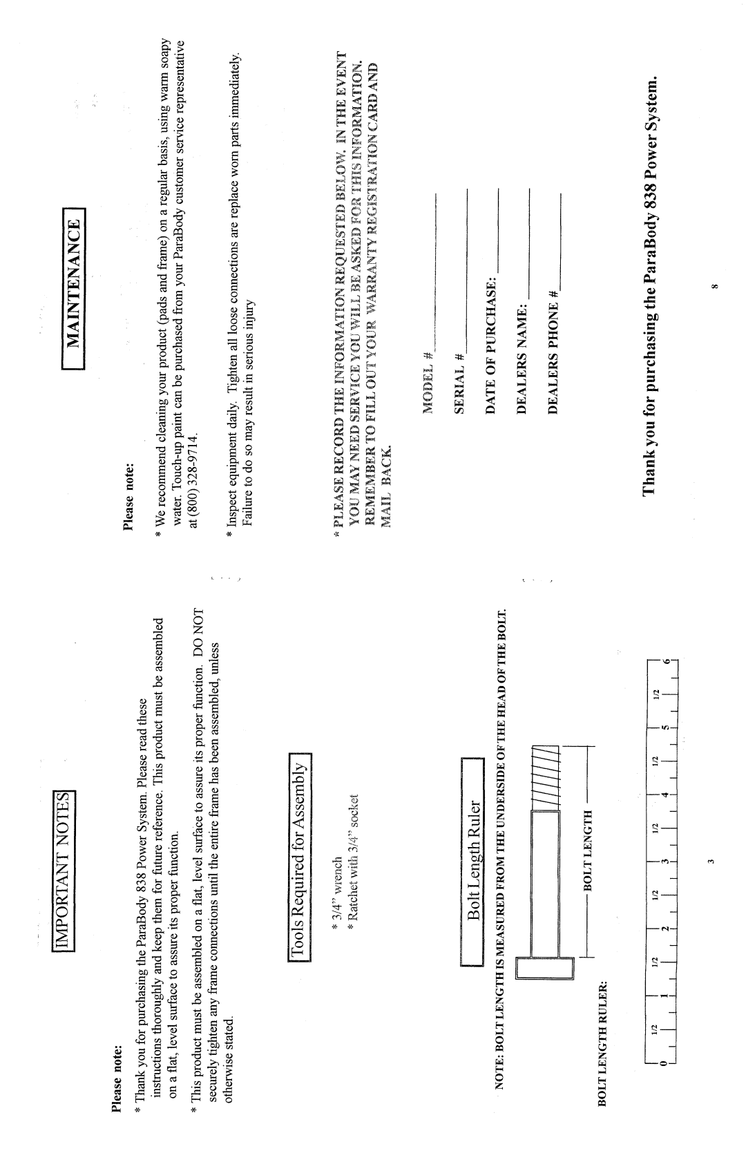 ParaBody 838 manual 