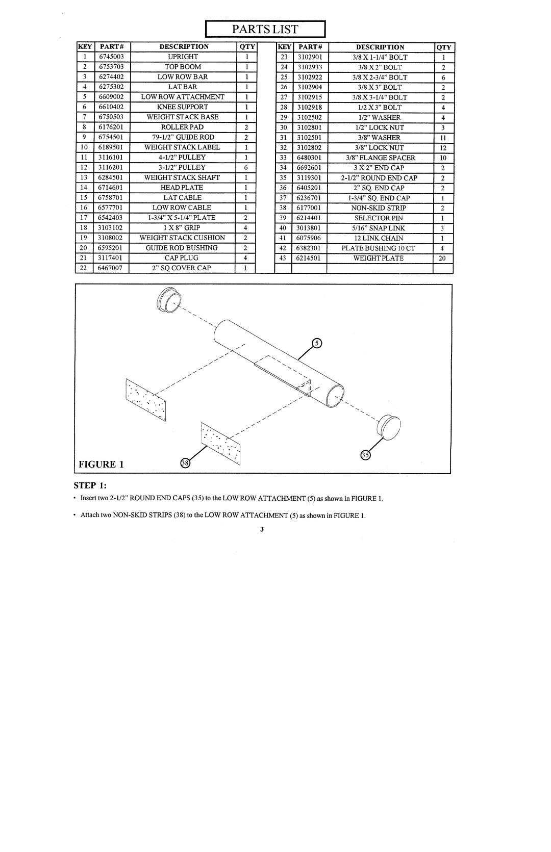 ParaBody 841101 manual Partslist 